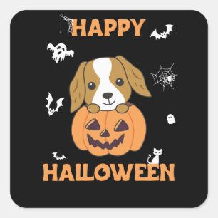 Cocker Spaniel Pumpkin Cute Dogs Happy Halloween Square Sticker