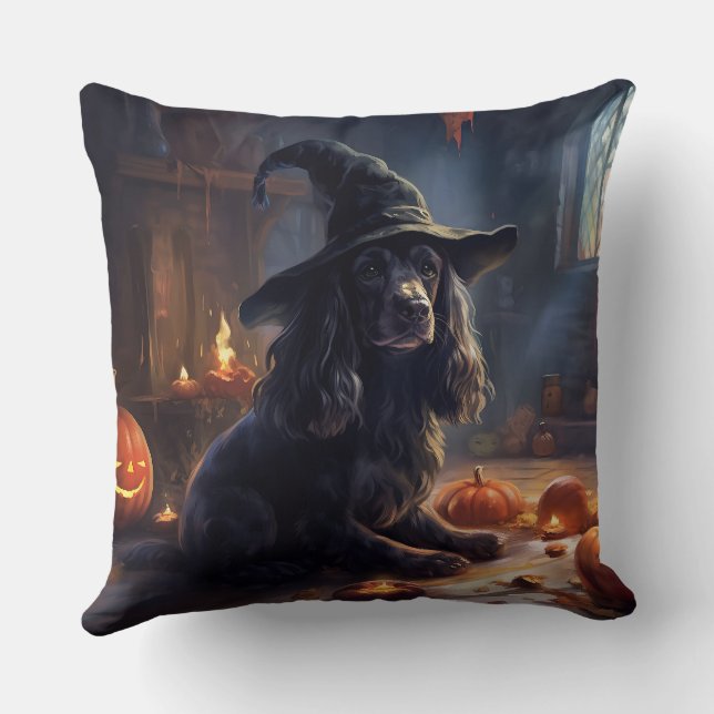 Cocker Spaniel Pumpkins Halloween Scary Cushion (Back)