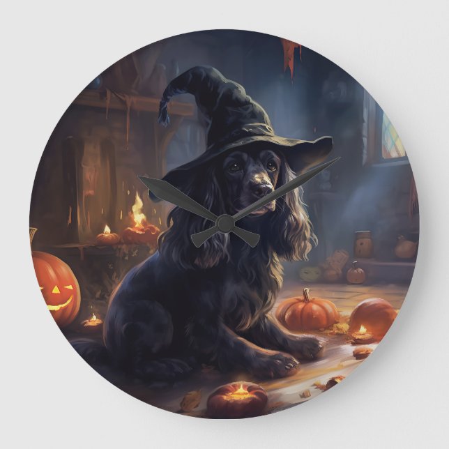 Cocker Spaniel Pumpkins Halloween Scary Large Clock (Front)