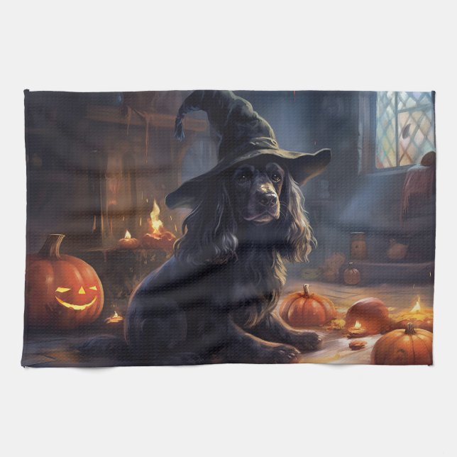 Cocker Spaniel Pumpkins Halloween Scary Tea Towel (Horizontal)
