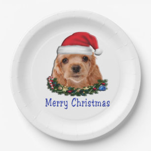 Cocker spaniel puppie christmas paper plate