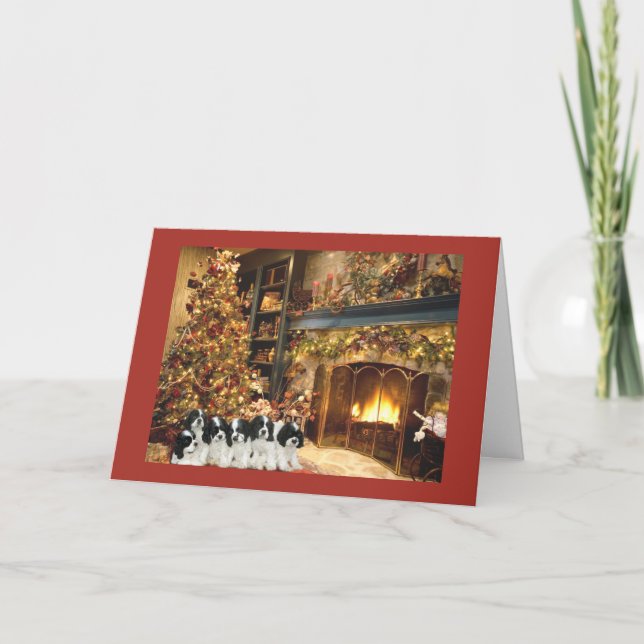 Cocker Spaniel Puppies Fireplace Christmas Card (Front)