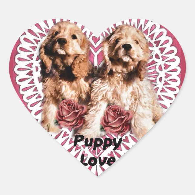 Cocker Spaniel Puppies Valentines Heart Sticker (Front)