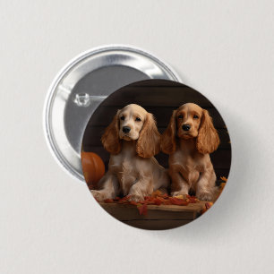 Cocker Spaniel Puppy Autumn Delight Pumpkin 6 Cm Round Badge