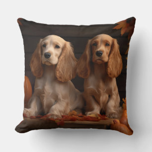 Cocker Spaniel Puppy Autumn Delight Pumpkin Cushion