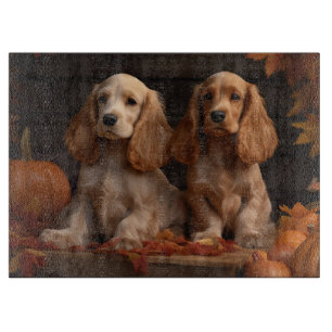 Cocker Spaniel Puppy Autumn Delight Pumpkin Cutting Board