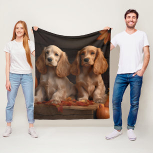 Cocker Spaniel Puppy Autumn Delight Pumpkin  Fleece Blanket