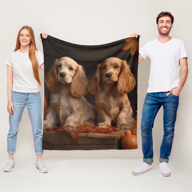 Cocker Spaniel Puppy Autumn Delight Pumpkin  Fleece Blanket (In Situ)