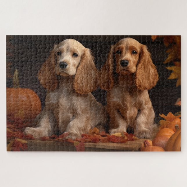 Cocker Spaniel Puppy Autumn Delight Pumpkin  Jigsaw Puzzle (Horizontal)