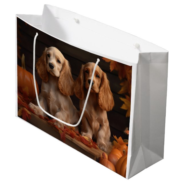 Cocker Spaniel Puppy Autumn Delight Pumpkin  Large Gift Bag (Front Angled)