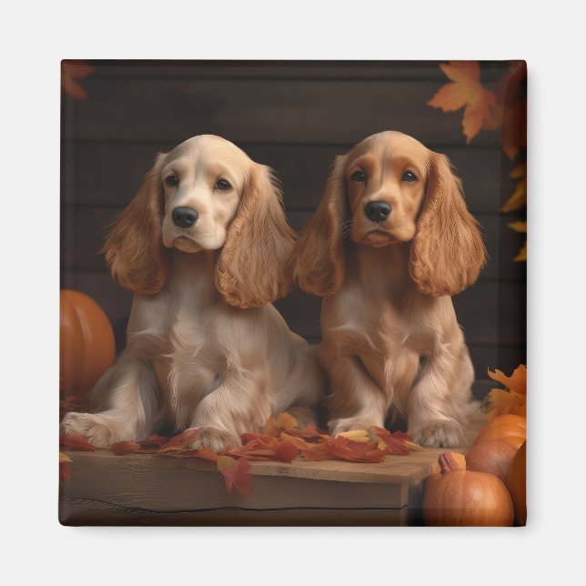 Cocker Spaniel Puppy Autumn Delight Pumpkin  Magnet (Front)