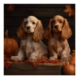 Cocker Spaniel Puppy Autumn Delight Pumpkin  Poster