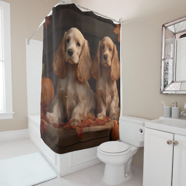 Cocker Spaniel Puppy Autumn Delight Pumpkin  Shower Curtain (In Situ)