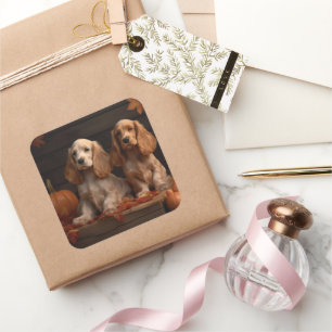 Cocker Spaniel Puppy Autumn Delight Pumpkin  Square Sticker