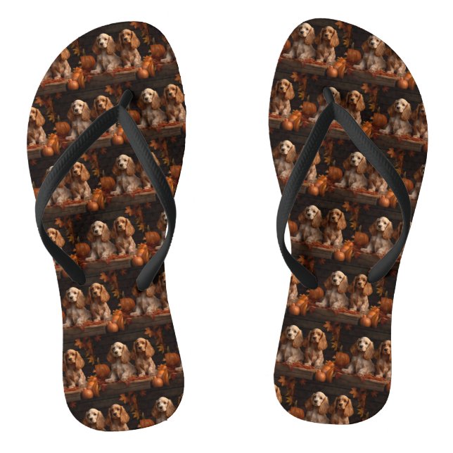 Cocker Spaniel Puppy Autumn Delight Pumpkin  Thongs (Footbed)