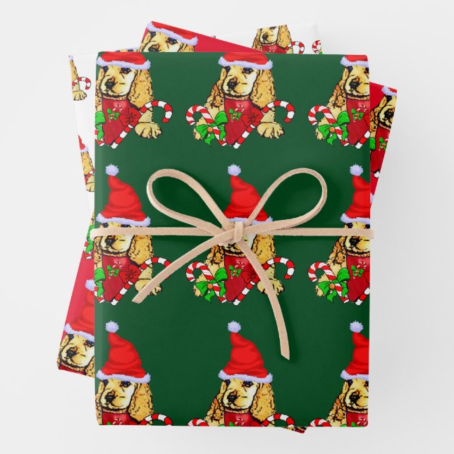 Cocker Spaniel Puppy Christmas Wrapping Paper Sheet (In situ)
