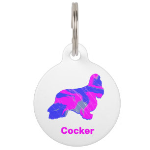 Cocker Spaniel Puppy Dog Hot Pink and Blue White Pet Tag