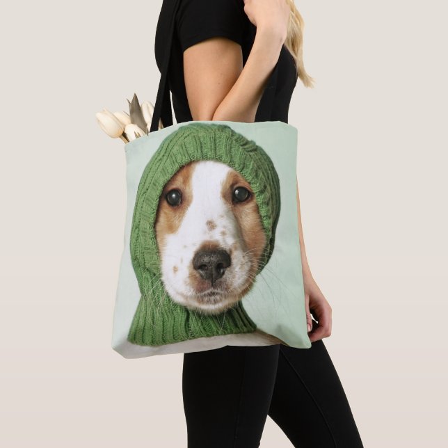 Cocker Spaniel Puppy Wearing Wool Cap Tote Bag (Close Up)