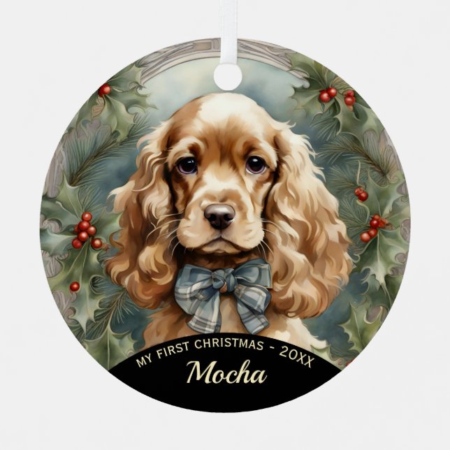 Cocker Spaniel Puppy's First Christmas Ornament (Front)