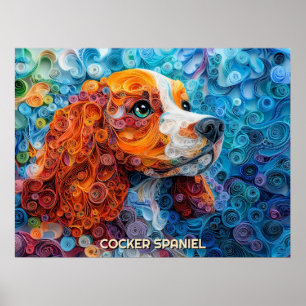 Cocker Spaniel Quilling Art Dog Portrait Poster