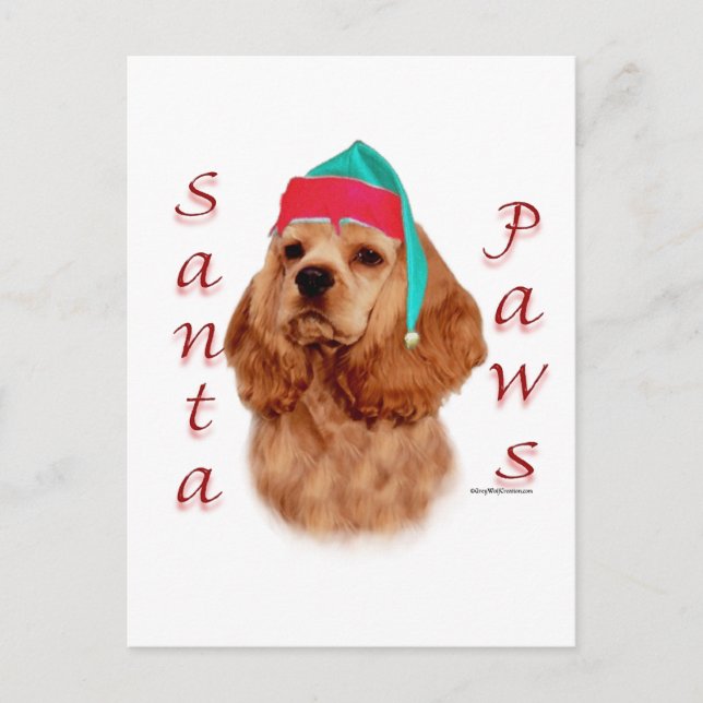 Cocker Spaniel (red) Santa Paws Holiday Postcard (Front)