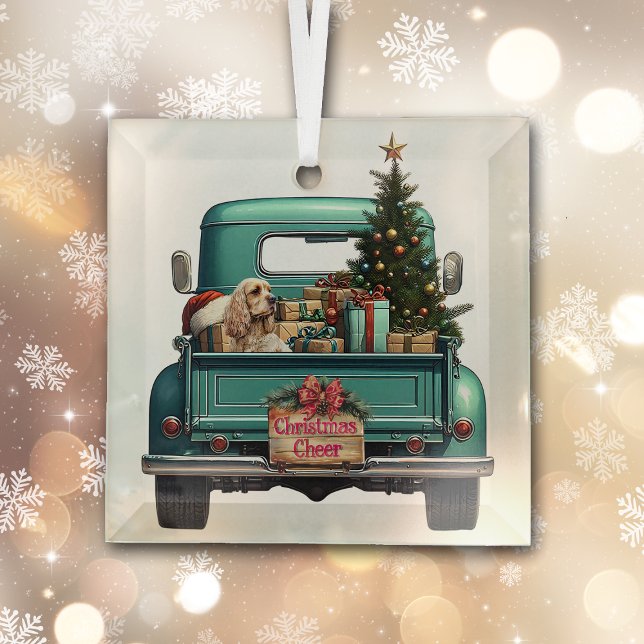 Cocker Spaniel Retro Truck Christmas Glass Tree Decoration (Creator Uploaded)