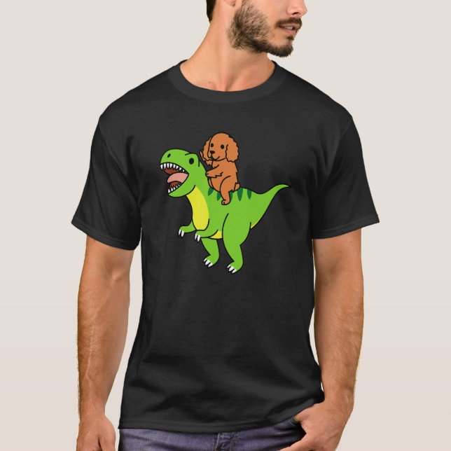 Cocker Spaniel Riding Rex Dinosaur Dog T-Shirt (Front)