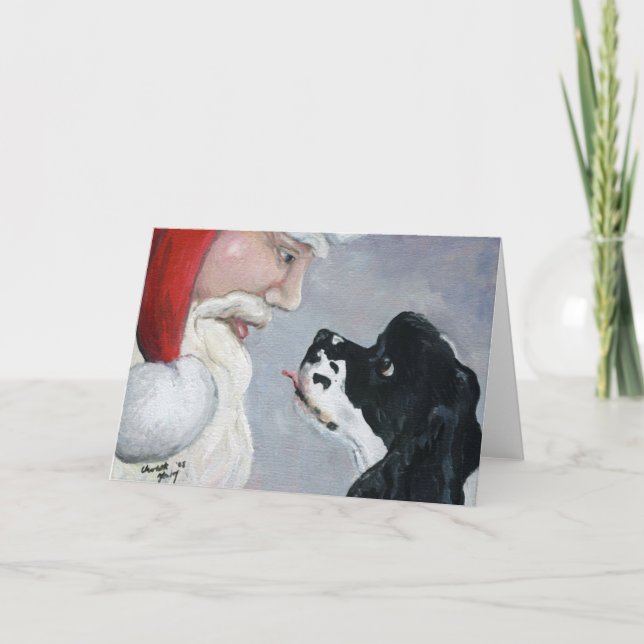 Cocker Spaniel & Santa Dog Art Greeting Card (Front)
