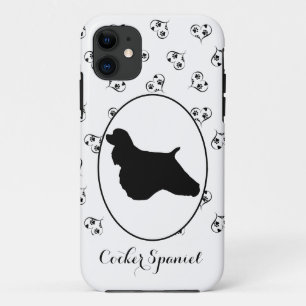 Cocker Spaniel Silhouette Hearts and Paw Prints iPhone 11 Case