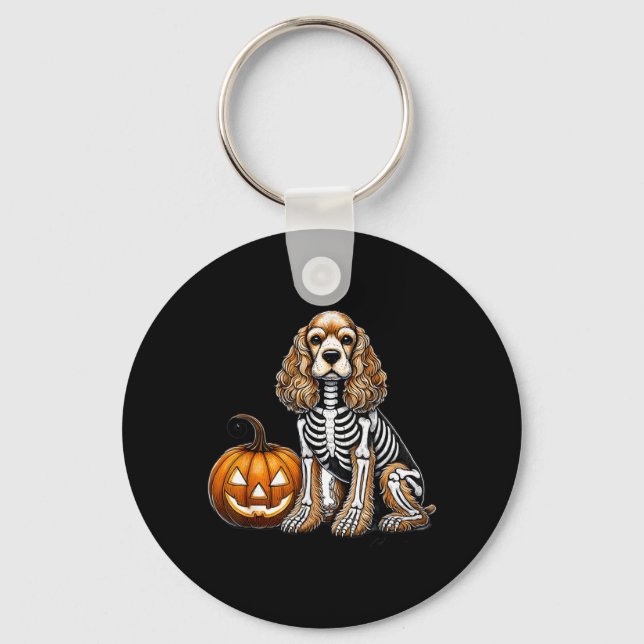 Cocker Spaniel Skeleton Jack O Lantern Funny Dog Key Ring (Front)