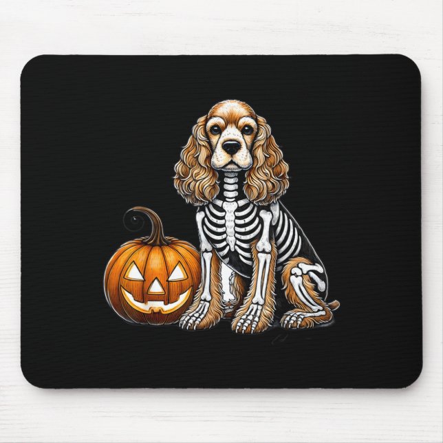 Cocker Spaniel Skeleton Jack O Lantern Funny Dog Mouse Pad (Front)