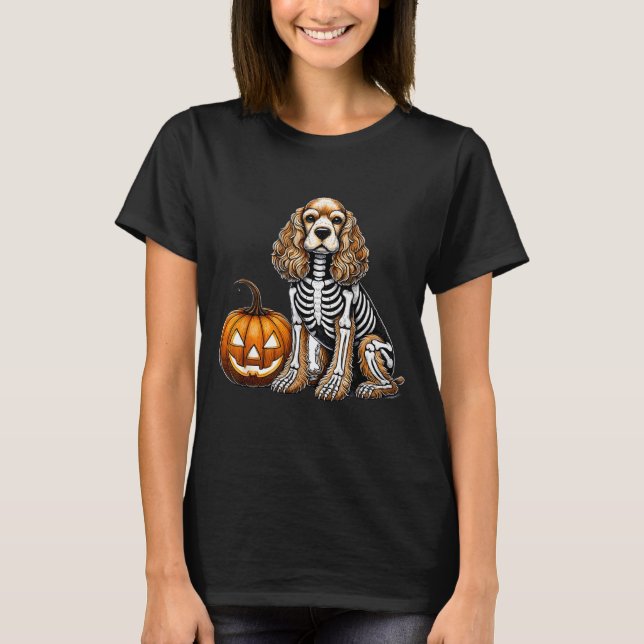 Cocker Spaniel Skeleton Jack O Lantern Funny Dog T-Shirt (Front)