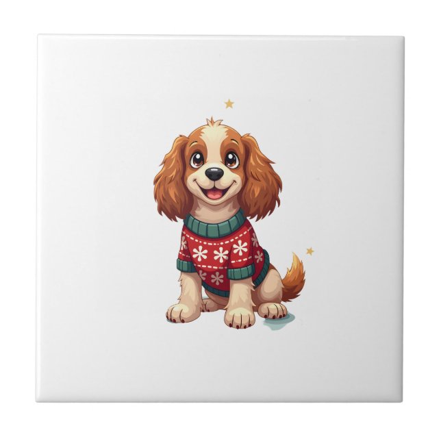 Cocker Spaniel Snowflake Glow Ceramic Tile (Front)