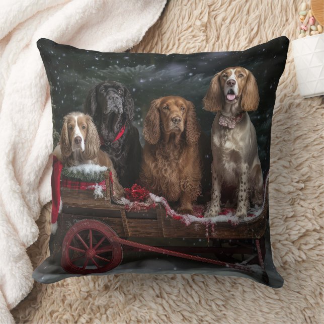 Cocker Spaniel Snowy Sleigh Christmas Decor  Cushion (Blanket)