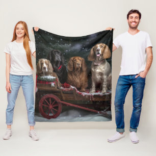 Cocker Spaniel Snowy Sleigh Christmas Decor Fleece Blanket
