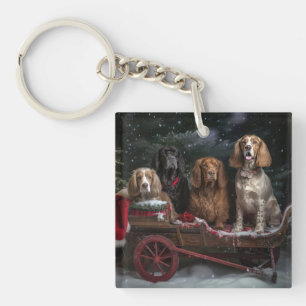 Cocker Spaniel Snowy Sleigh Christmas Decor  Key Ring