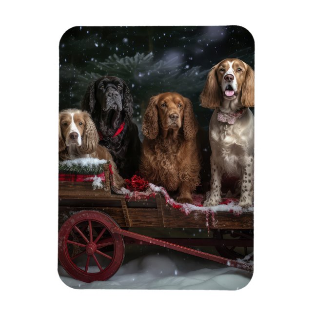 Cocker Spaniel Snowy Sleigh Christmas Decor   Magnet (Vertical)