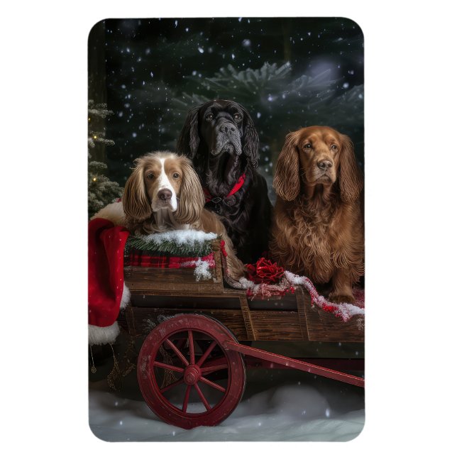 Cocker Spaniel Snowy Sleigh Christmas Decor  Magnet (Vertical)