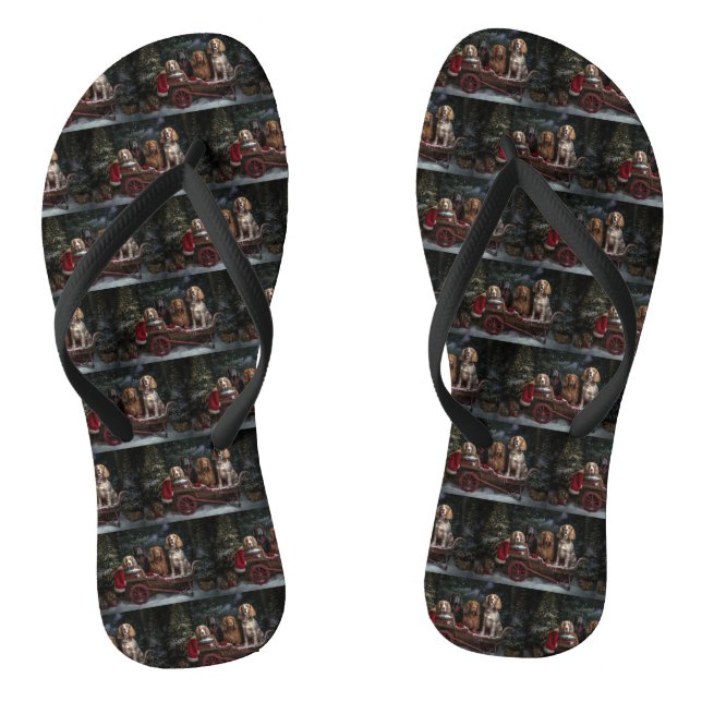 Cocker Spaniel Snowy Sleigh Christmas Decor  Thongs (Footbed)