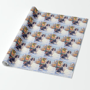 Cocker Spaniel Snowy Village Christmas Art Wrapping Paper