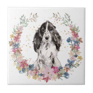 Cocker Spaniel Spring Flowers Wreath Ceramic Tile
