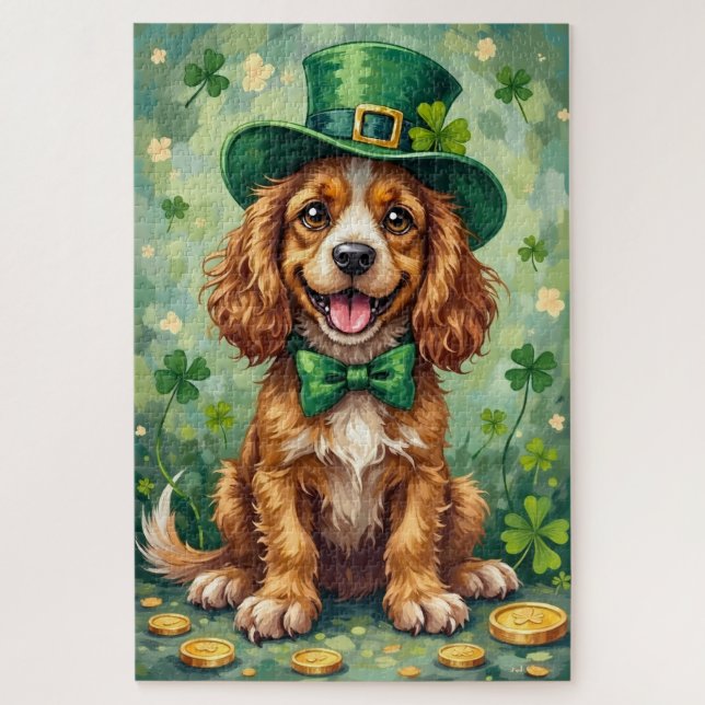 Cocker Spaniel St Patrick’s Day Cute Lucky Dog Jigsaw Puzzle (Vertical)