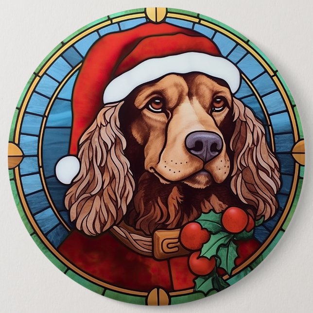 Cocker Spaniel Stained Glass Christmas  6 Cm Round Badge (Front)