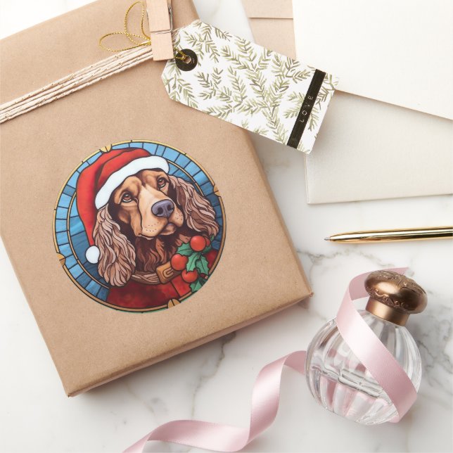 Cocker Spaniel Stained Glass Christmas  Classic Round Sticker (Gifting)