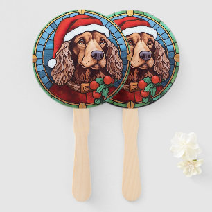 Cocker Spaniel Stained Glass Christmas  Hand Fan