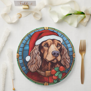 Cocker Spaniel Stained Glass Christmas  Paper Plate