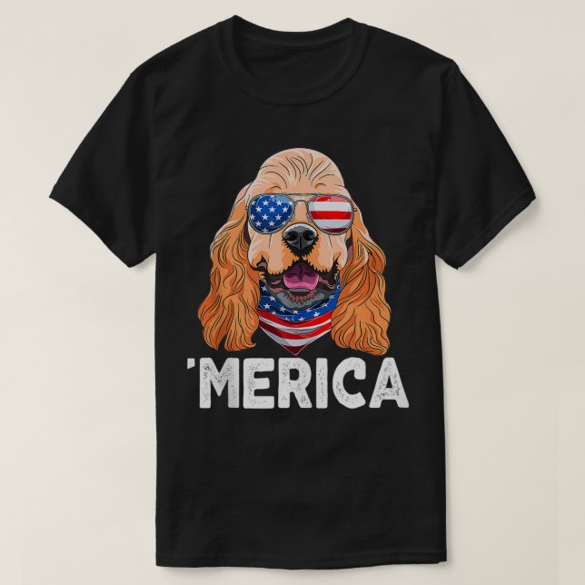 Cocker Spaniel Sunglasses American USA Flag 4th Of T-Shirt (Design Front)