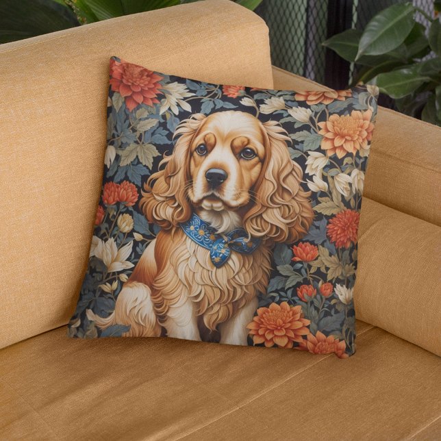 Cocker Spaniel William Morris Inspired Floral Cushion (Creator Uploaded)