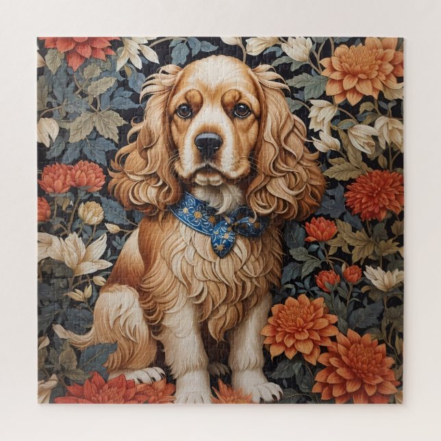 Cocker Spaniel William Morris Inspired Floral Jigsaw Puzzle (Vertical)