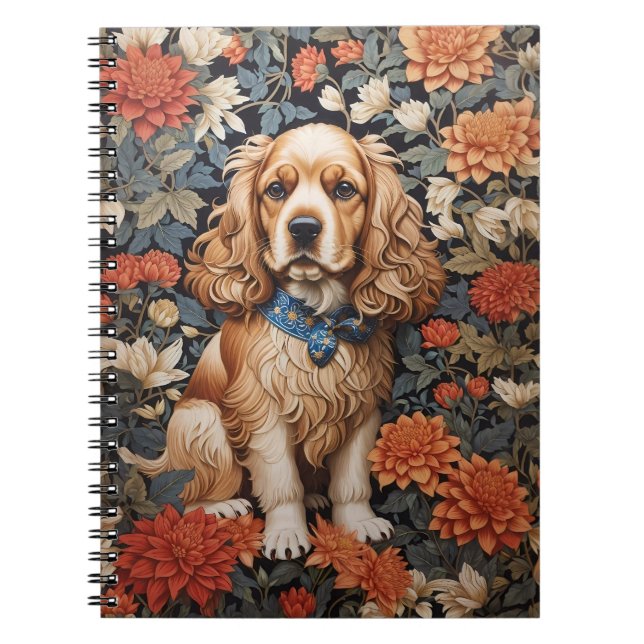Cocker Spaniel William Morris Inspired Floral Notebook (Front)